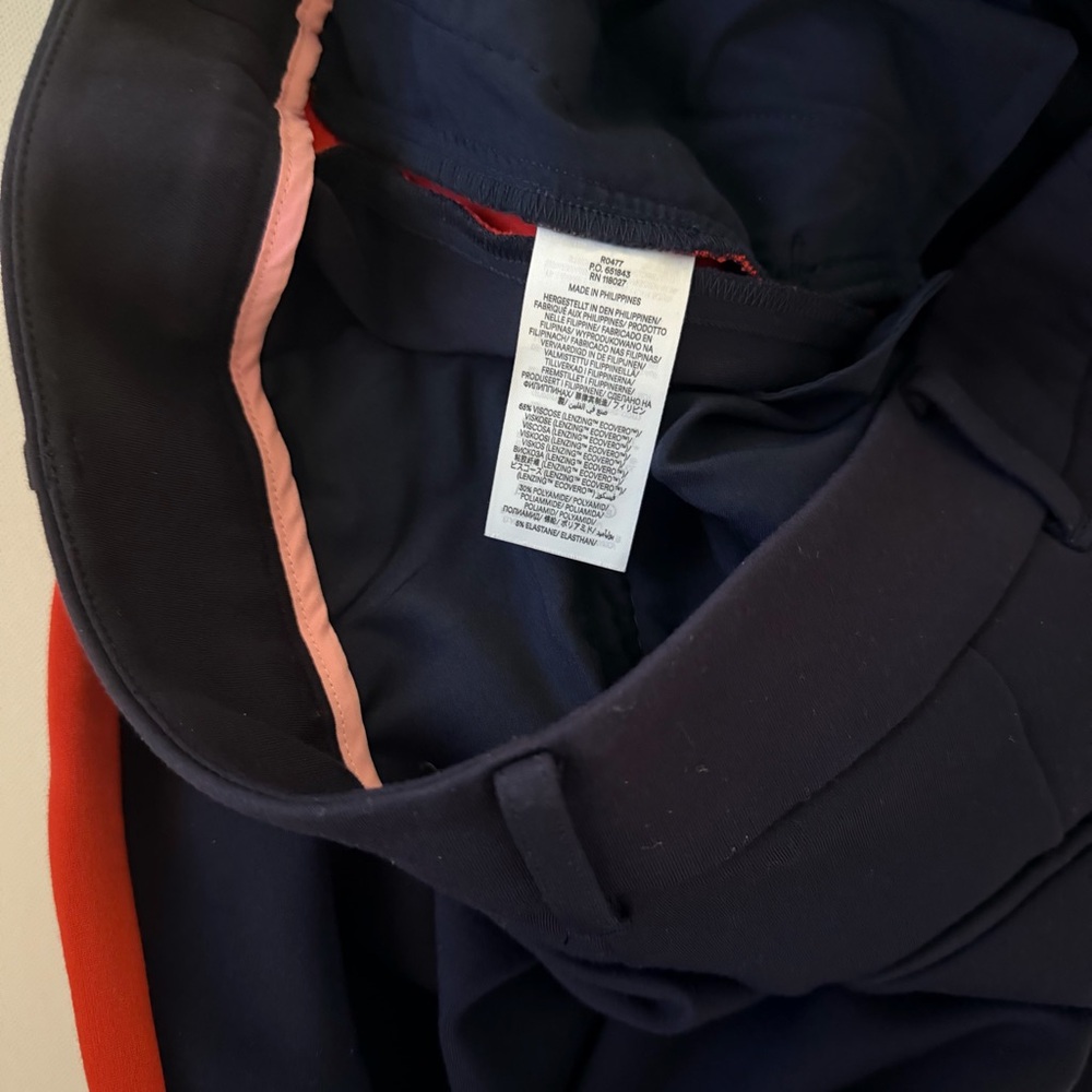 Boden Exeter Wide Leg Trouser Pants Navy with Red Racing Stripe 12P Petite EUC - Picture 9 of 10